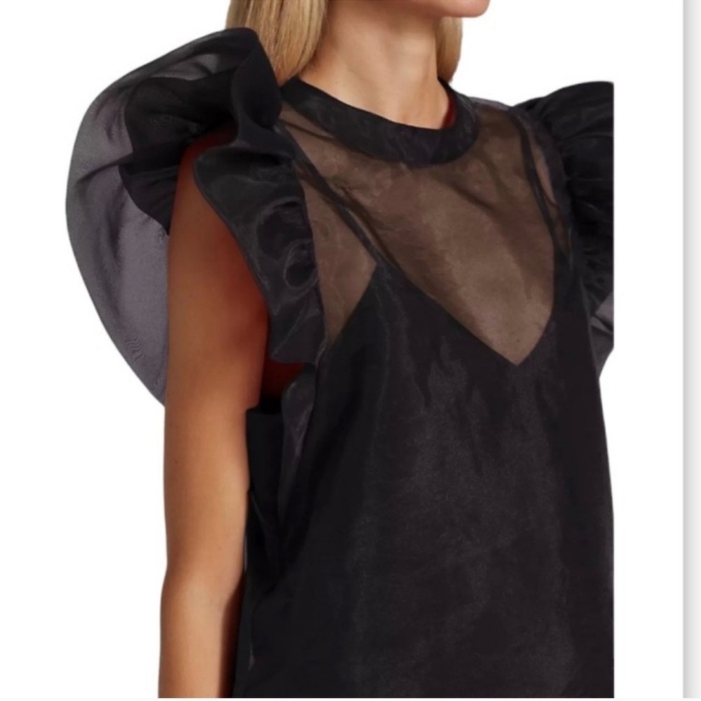 JOIE Black Sheer Organza Blouse Detachable Camisole Small Wednesday Goth dark